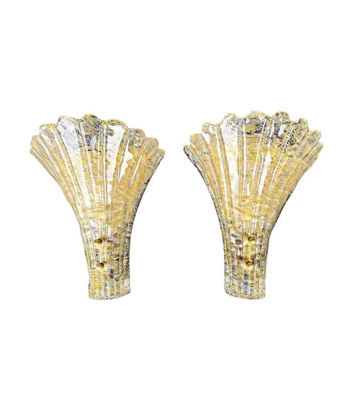 Mid century wall sconces gold leaf Orreors glass by Carl Fagerlund fan shaped wall sconces