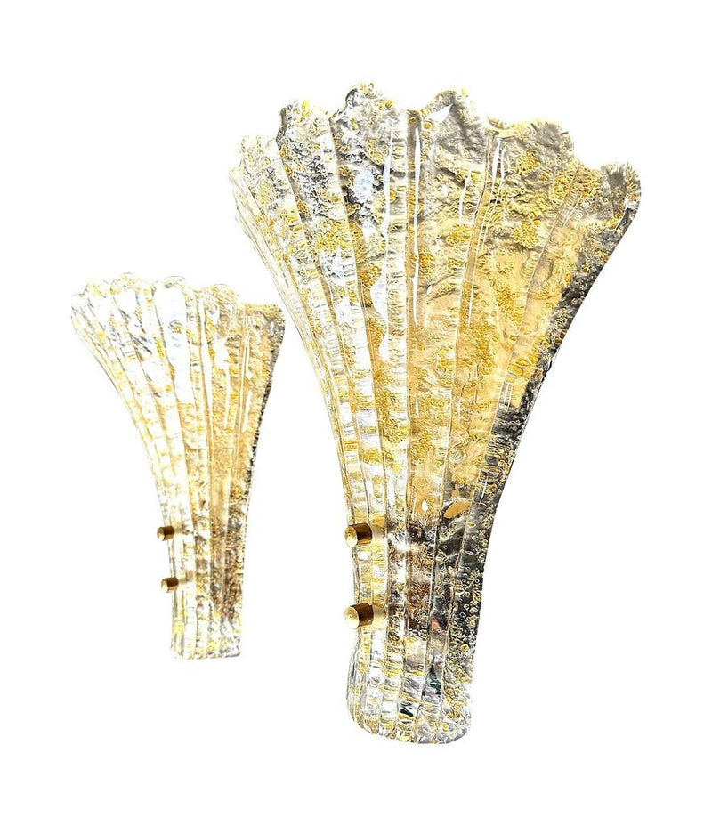 Mid century wall sconces gold leaf Orreors glass by Carl Fagerlund fan shaped wall sconces