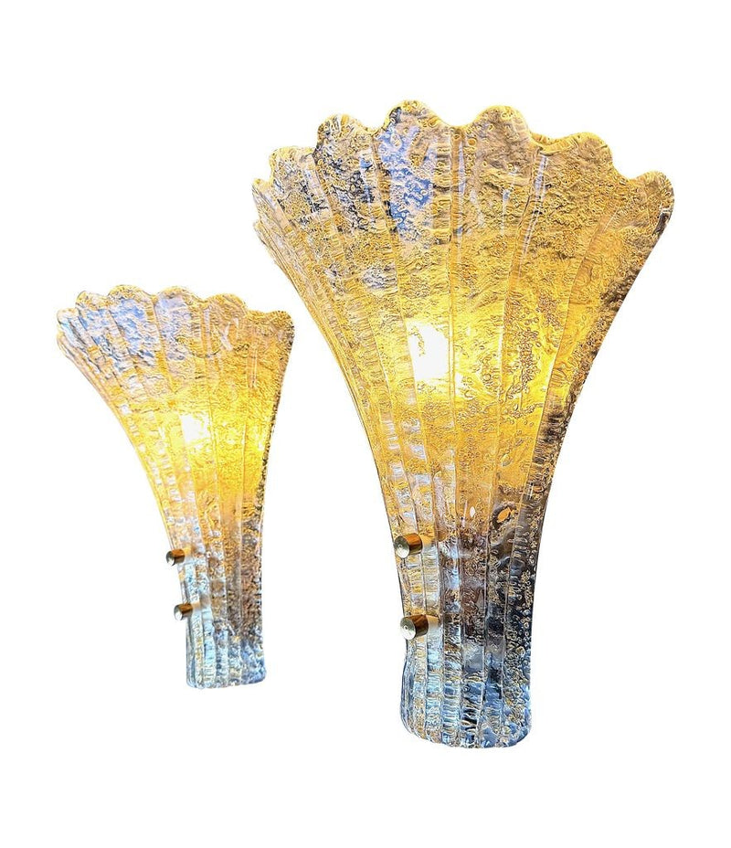 Mid century wall sconces gold leaf Orreors glass by Carl Fagerlund fan shaped wall sconces