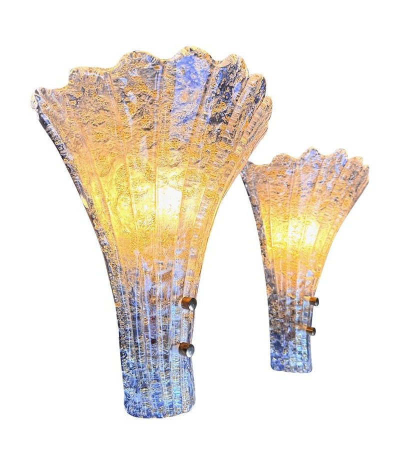 Mid century wall sconces gold leaf Orreors glass by Carl Fagerlund fan shaped wall sconces