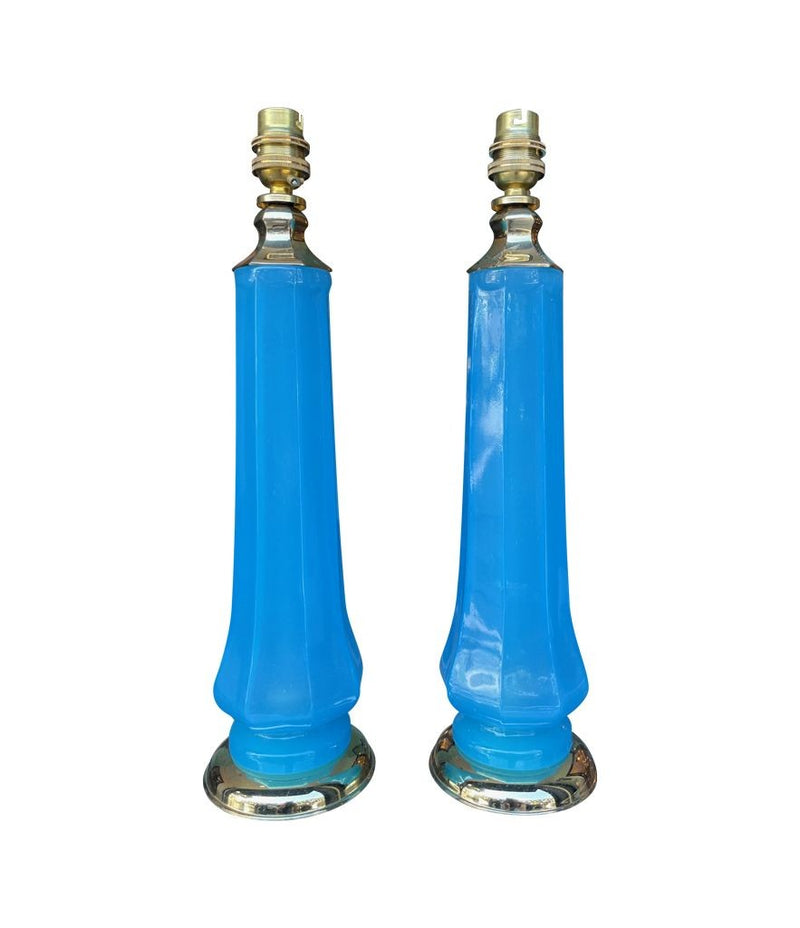 Mid Century table lamps turquoise blue Murano opaline glass by Giovanni Cenedese - 1960s