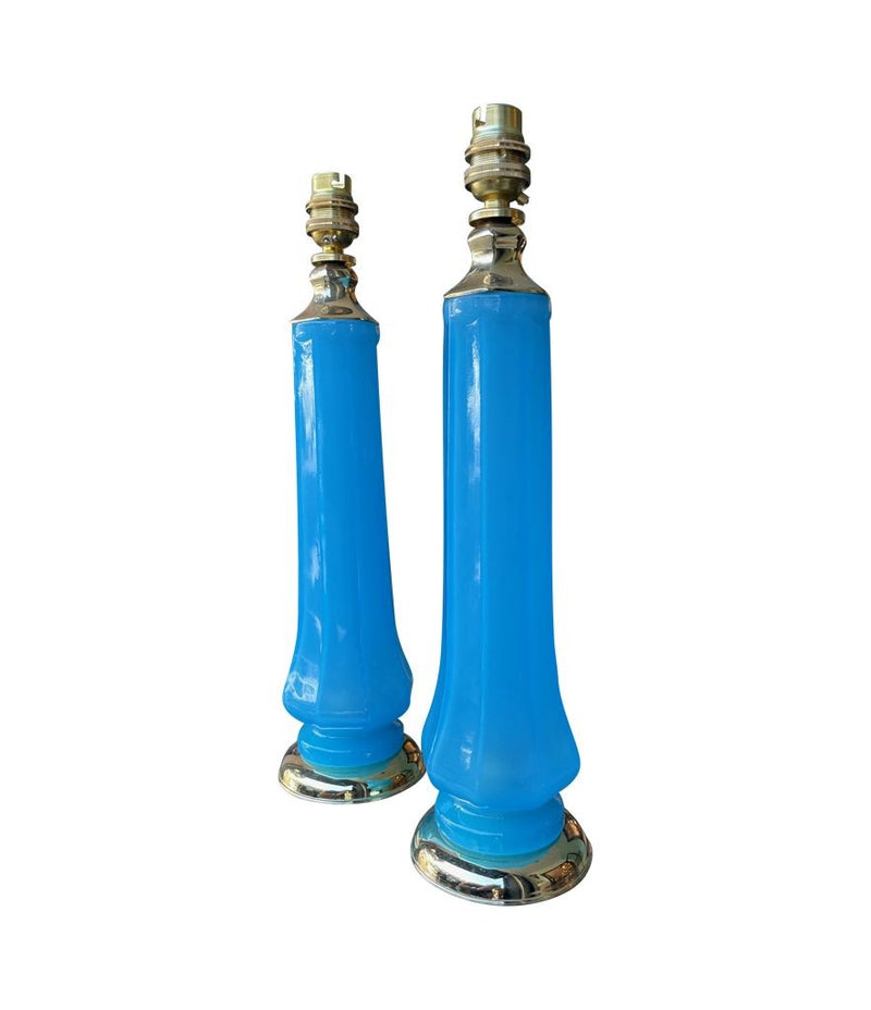 Mid Century table lamps turquoise blue Murano opaline glass by Giovanni Cenedese - 1960s