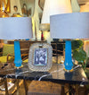 Mid Century table lamps turquoise blue Murano opaline glass by Giovanni Cenedese - 1960s