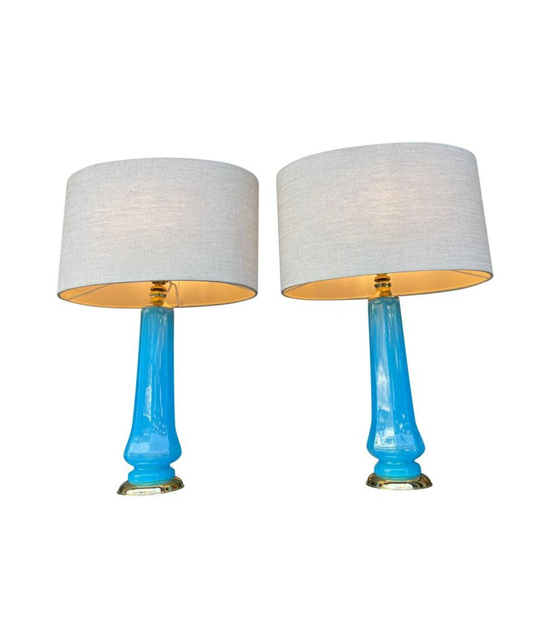 Mid Century table lamps turquoise blue Murano opaline glass by Giovanni Cenedese - 1960s