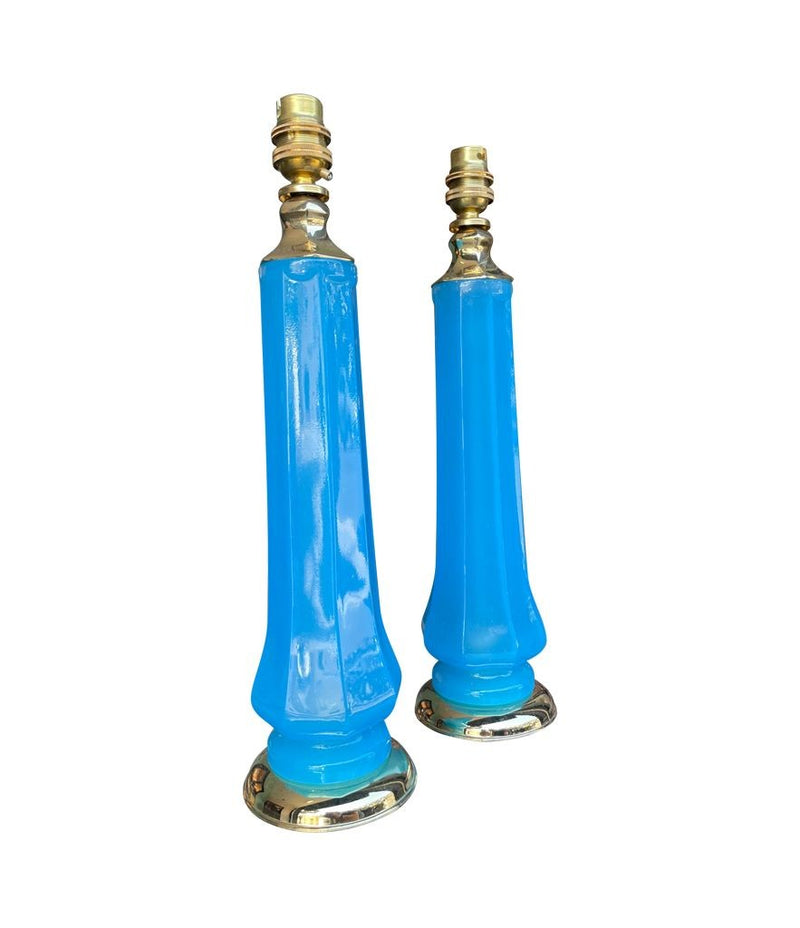 Mid Century table lamps turquoise blue Murano opaline glass by Giovanni Cenedese - 1960s