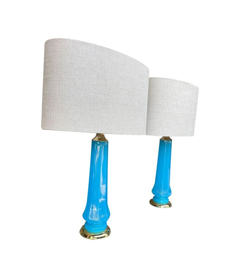 Mid Century table lamps turquoise blue Murano opaline glass by Giovanni Cenedese - 1960s