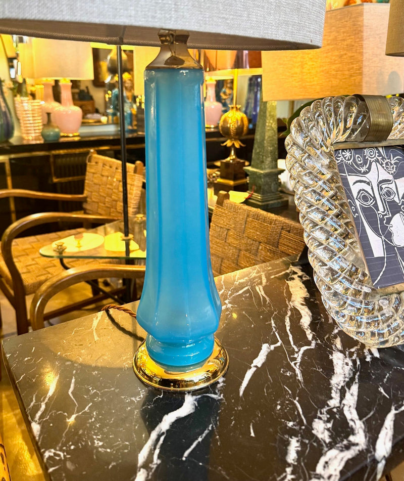 Mid Century table lamps turquoise blue Murano opaline glass by Giovanni Cenedese - 1960s