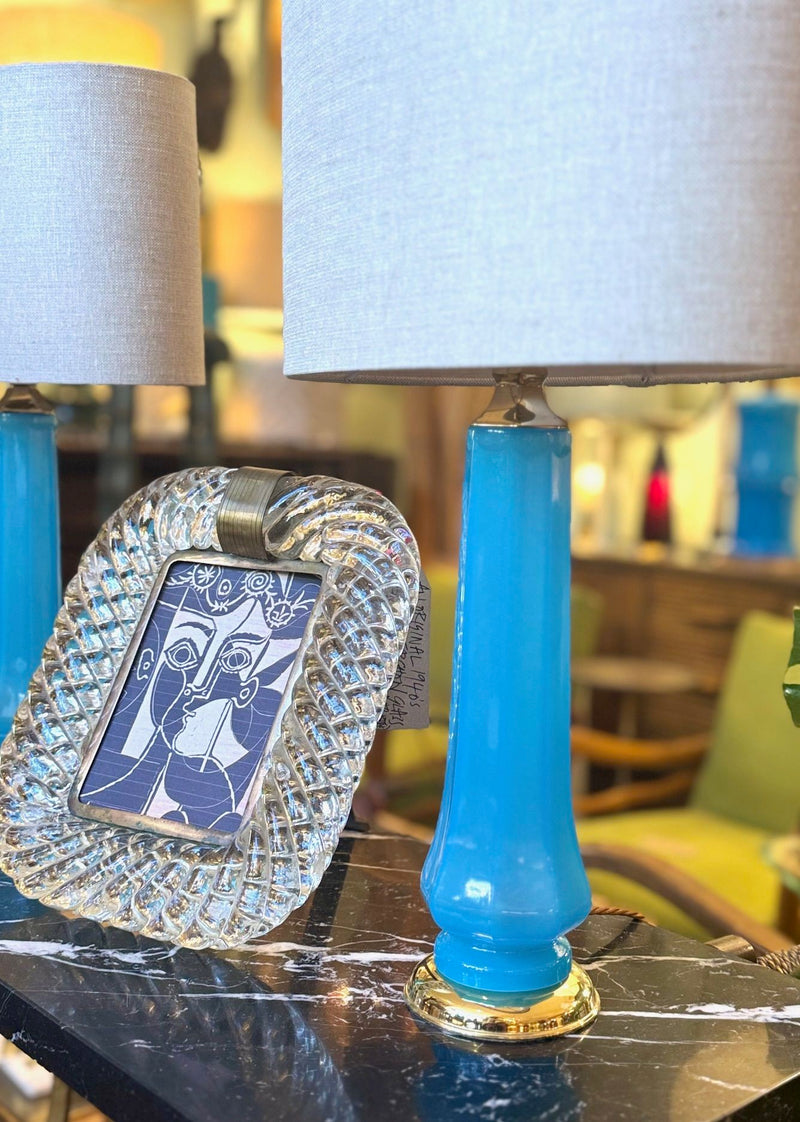 Mid Century table lamps turquoise blue Murano opaline glass by Giovanni Cenedese - 1960s