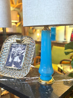 Mid Century table lamps turquoise blue Murano opaline glass by Giovanni Cenedese - 1960s