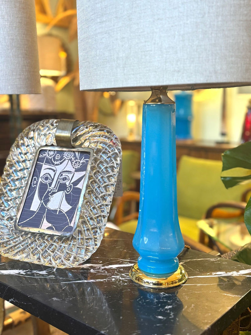 Mid Century table lamps turquoise blue Murano opaline glass by Giovanni Cenedese - 1960s