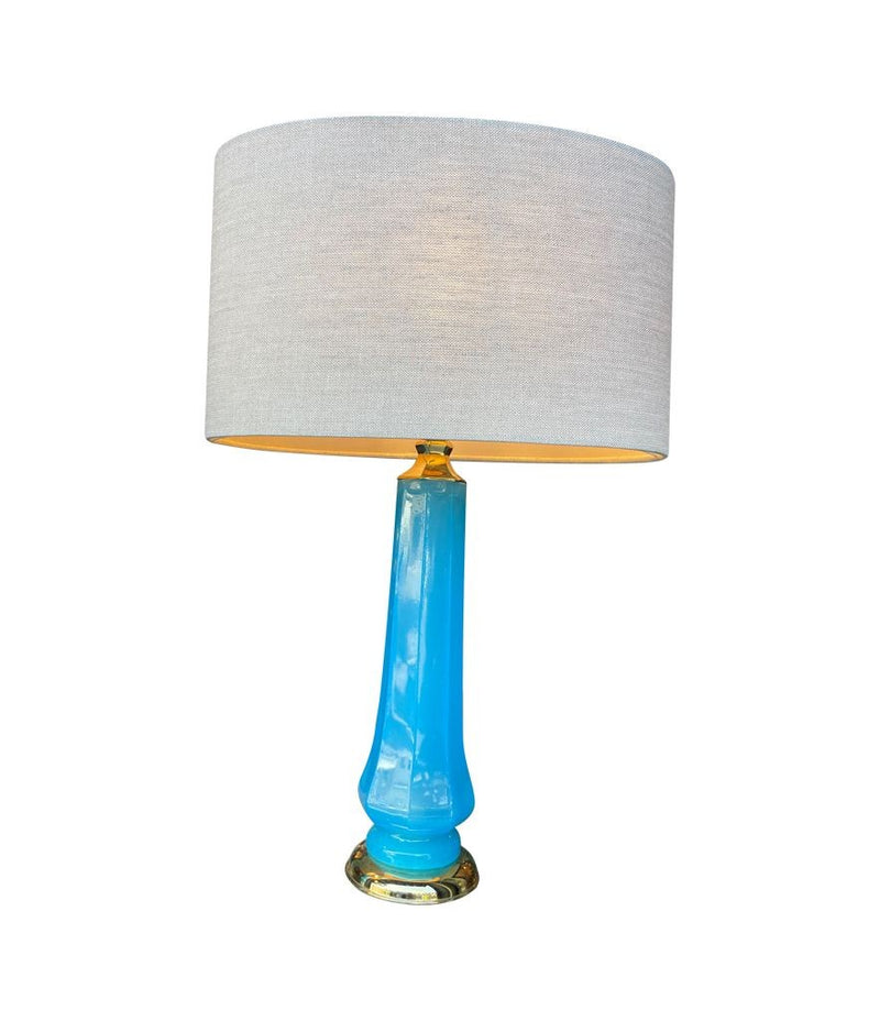 Mid Century table lamps turquoise blue Murano opaline glass by Giovanni Cenedese - 1960s