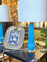 Mid Century table lamps turquoise blue Murano opaline glass by Giovanni Cenedese - 1960s