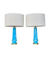 Mid Century table lamps turquoise blue Murano opaline glass by Giovanni Cenedese - 1960s