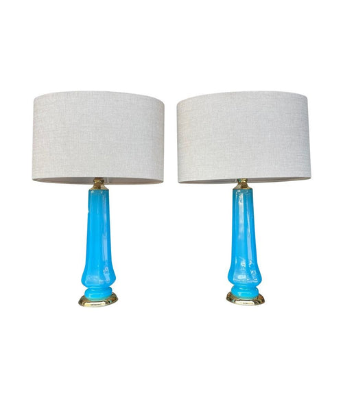 Mid Century table lamps turquoise blue Murano opaline glass by Giovanni Cenedese - 1960s