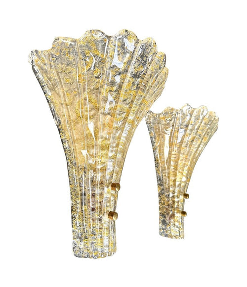 Mid century wall sconces gold leaf Orreors glass by Carl Fagerlund fan shaped wall sconcces 