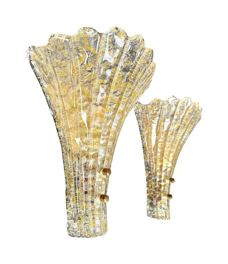 Mid century wall sconces gold leaf Orreors glass by Carl Fagerlund fan shaped wall sconcces 