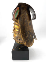 1966 torch cut brass Curtis Jere Owl with green enamelled eyes