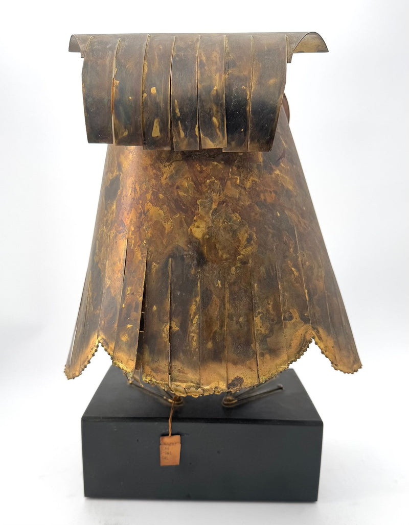 1966 torch cut brass Curtis Jere Owl with green enamelled eyes
