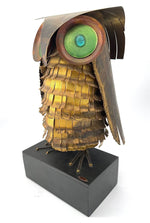 1966 torch cut brass Curtis Jere Owl with green enamelled eyes