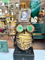 1966 torch cut brass Curtis Jere Owl with green enamelled eyes