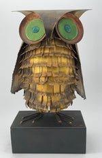 1966 torch cut brass Curtis Jere Owl with green enamelled eyes