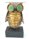 1966 torch cut brass Curtis Jere Owl with green enamelled eyes