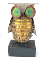 1966 torch cut brass Curtis Jere Owl with green enamelled eyes