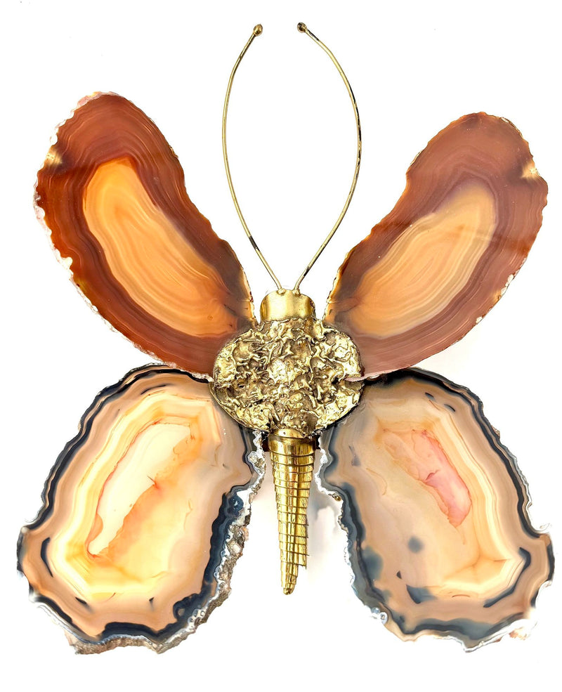 1970s Agate and brass butterfly wall light by Isabelle Faure - Mid Century Lighting