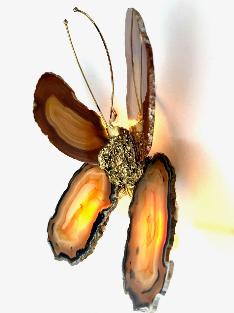 1970s Agate and brass butterfly wall light by Isabelle Faure - Mid Century Lighting