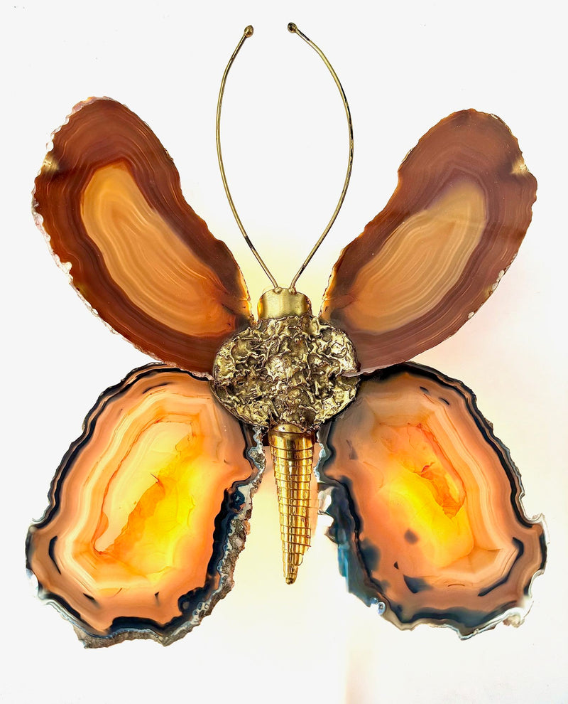 1970s Agate and brass butterfly wall light by Isabelle Faure - Mid Century Lighting