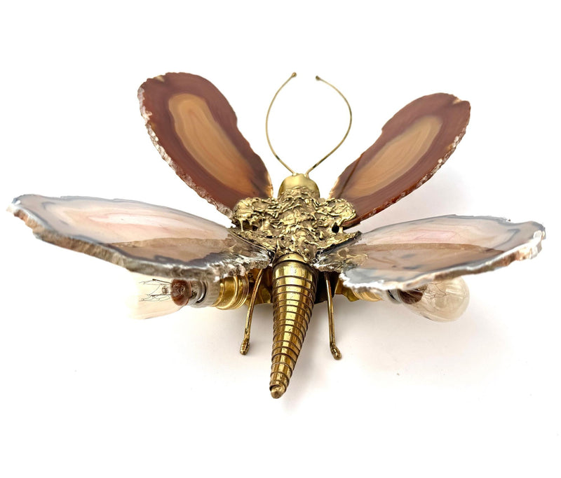1970s Agate and brass butterfly wall light by Isabelle Faure - Mid Century Lighting