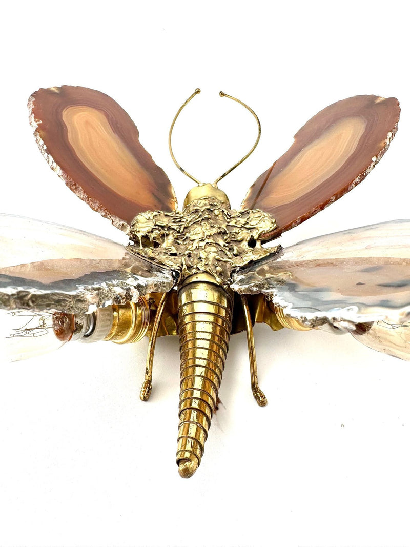 1970s Agate and brass butterfly wall light by Isabelle Faure - Mid Century Lighting