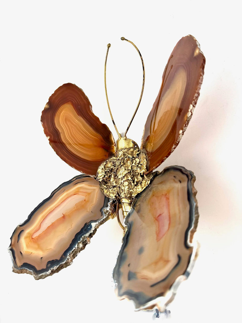 1970s Agate and brass butterfly wall light by Isabelle Faure - Mid Century Lighting