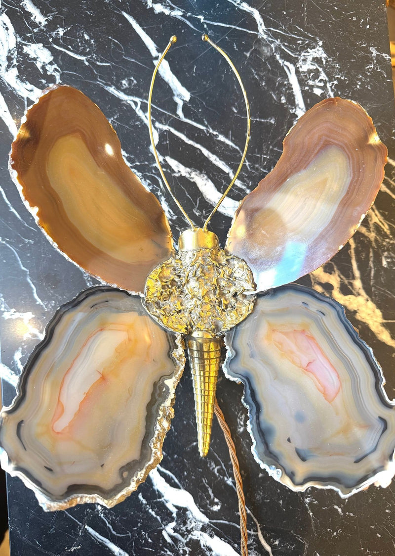 1970s Agate and brass butterfly wall light by Isabelle Faure - Mid Century Lighting