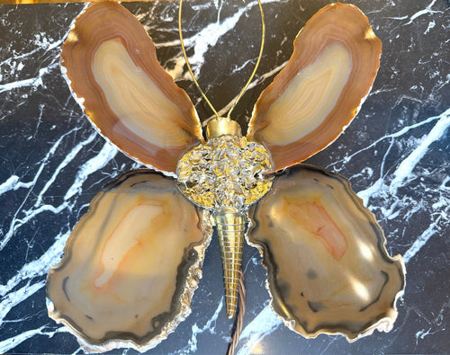 1970s Agate and brass butterfly wall light by Isabelle Faure - Mid Century Lighting