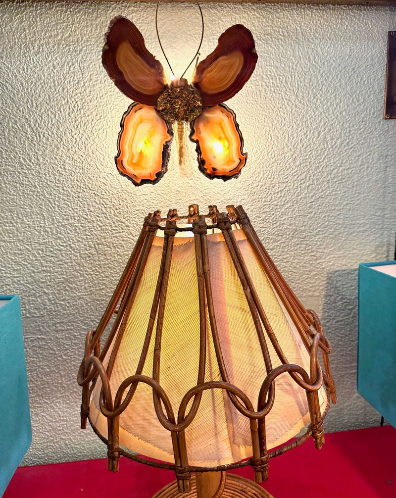 1970s Agate and brass butterfly wall light by Isabelle Faure - Mid Century Lighting