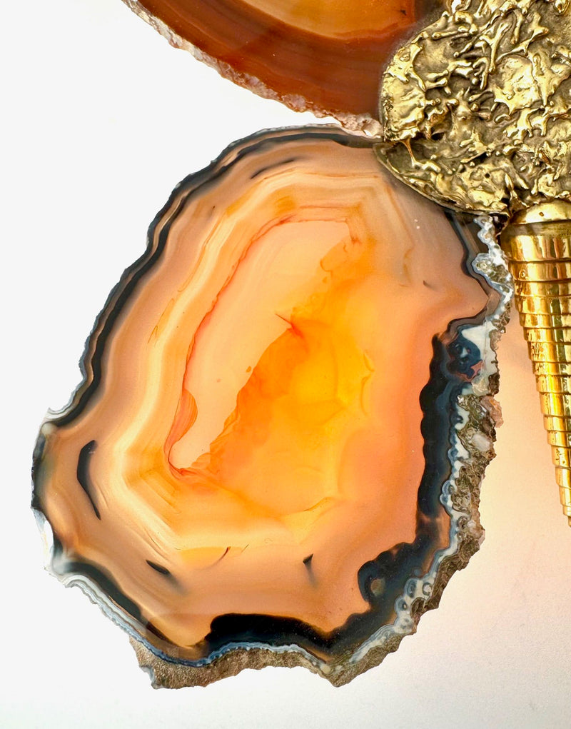 1970s Agate and brass butterfly wall light by Isabelle Faure - Mid Century Lighting