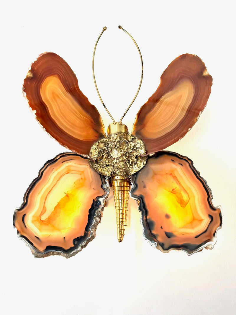 1970s Agate and brass butterfly wall light by Isabelle Faure - Mid Century Lighting