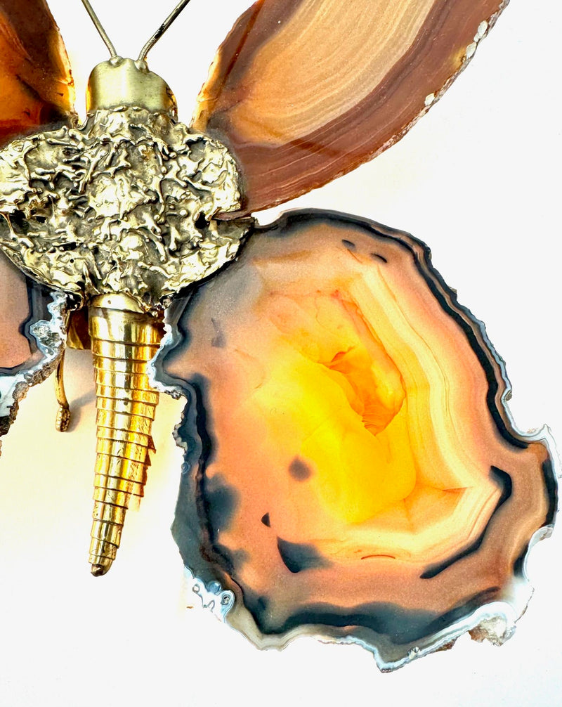 1970s Agate and brass butterfly wall light by Isabelle Faure - Mid Century Lighting
