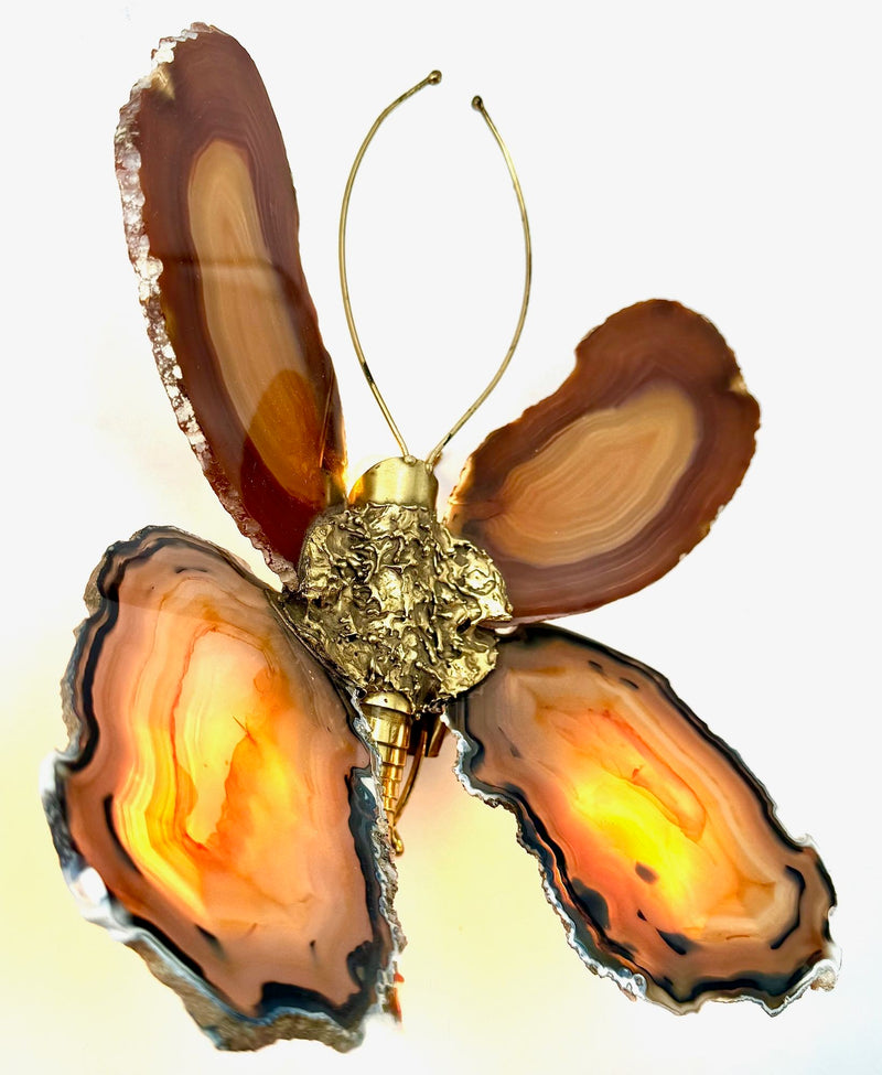 1970s Agate and brass butterfly wall light by Isabelle Faure - Mid Century Lighting