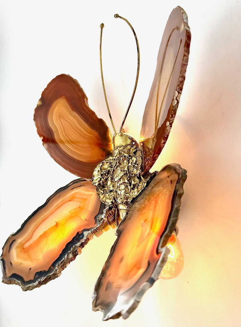 1970s Agate and brass butterfly wall light by Isabelle Faure - Mid Century Lighting