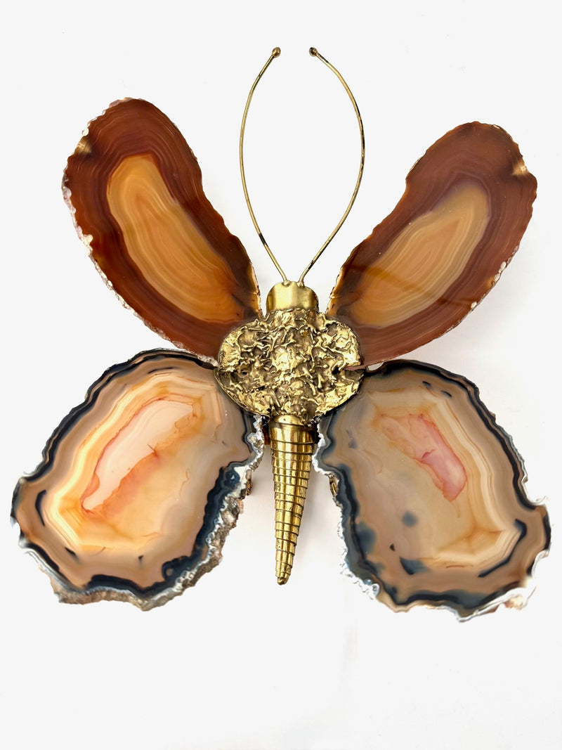 1970s Agate and brass butterfly wall light by Isabelle Faure - Mid Century Lighting