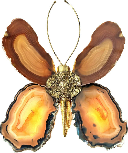 1970s Agate and brass butterfly wall light by Isabelle Faure - Mid Century Lighting