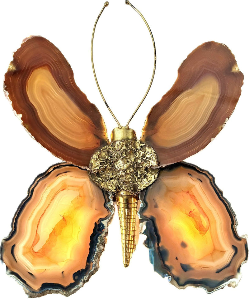 1970s Agate and brass butterfly wall light by Isabelle Faure - Mid Century Lighting
