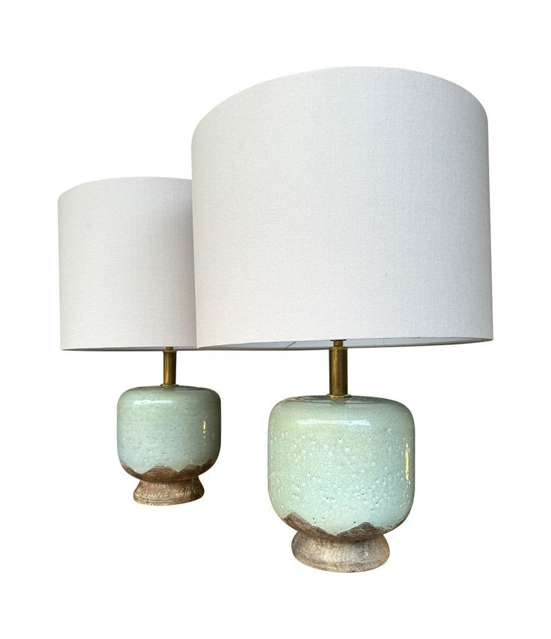 Mid century table lamps chinoiserie style crackle glazed ceramic by Ugo Zaccanini for Maison Lancel - 1970s