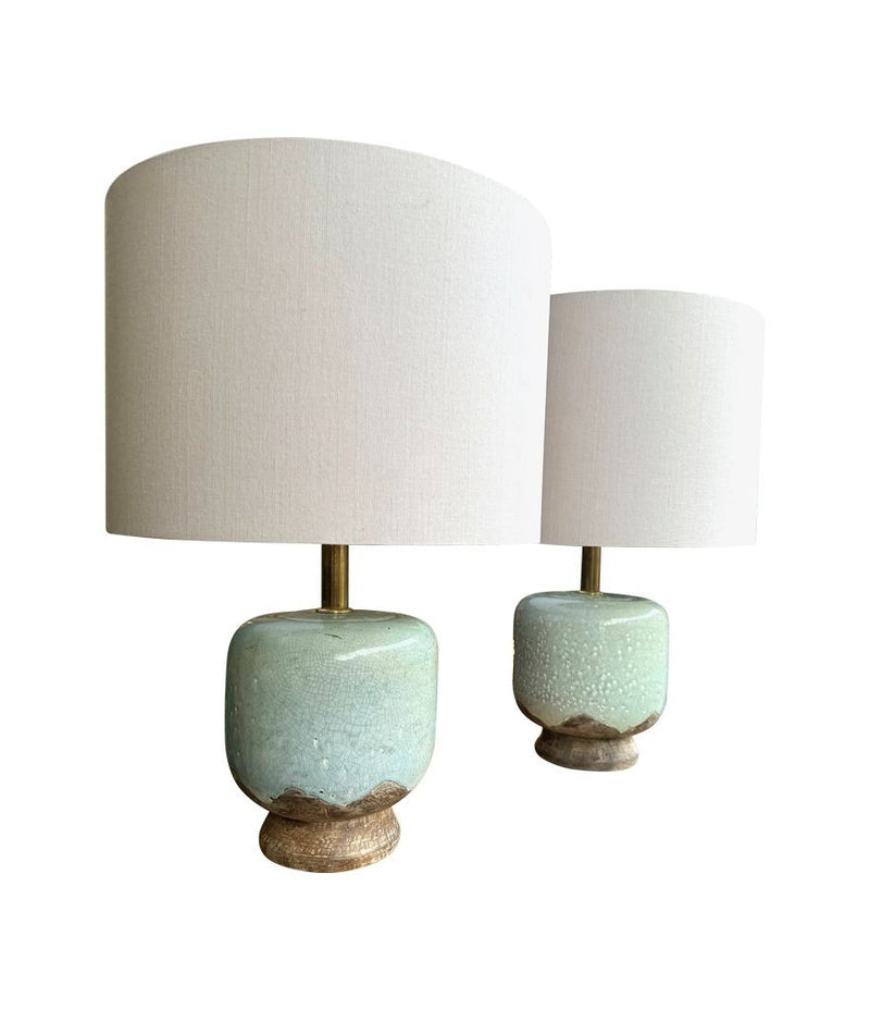 Mid century table lamps chinoiserie style crackle glazed ceramic by Ugo Zaccanini for Maison Lancel - 1970s