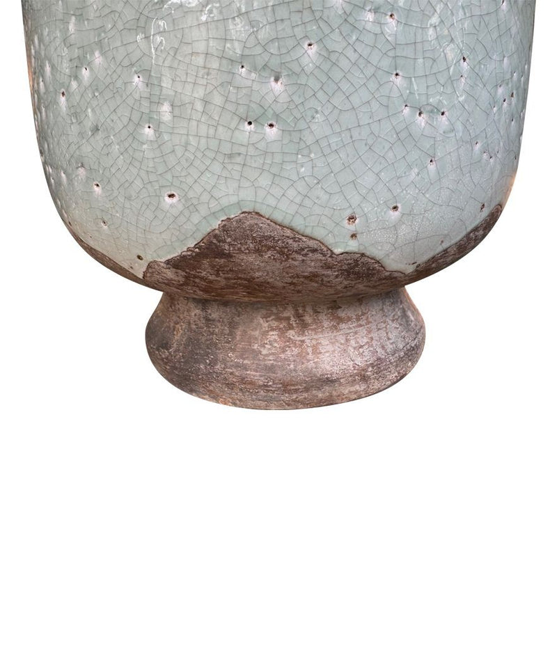 Mid century table lamps chinoiserie style crackle glazed ceramic by Ugo Zaccanini for Maison Lancel - 1970s