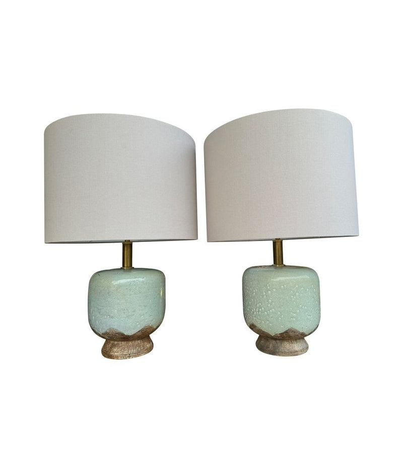Mid century table lamps chinoiserie style crackle glazed ceramic by Ugo Zaccanini for Maison Lancel - 1970s