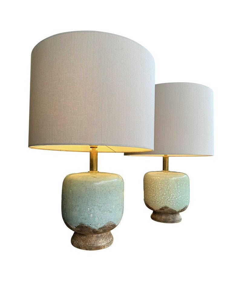 Mid century table lamps chinoiserie style crackle glazed ceramic by Ugo Zaccanini for Maison Lancel - 1970s