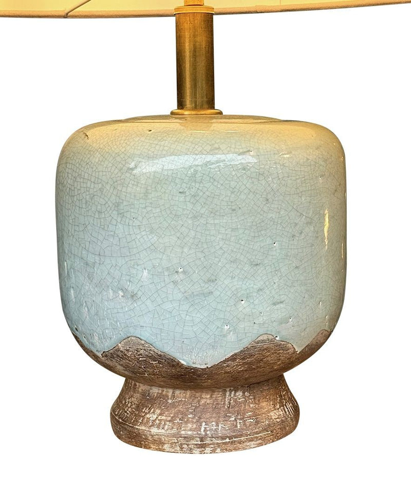 Mid century table lamps chinoiserie style crackle glazed ceramic by Ugo Zaccanini for Maison Lancel - 1970s